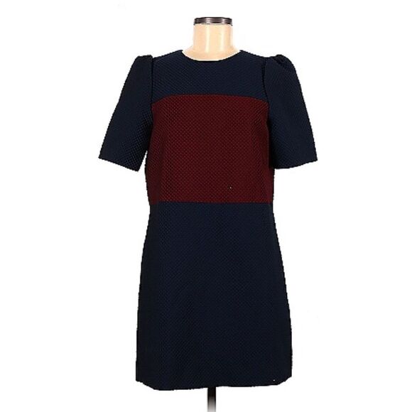 Jill Stuart Blue and Red Colorblock Pattern Waffle Shift Mini Dress Sz 8 - Picture 4 of 12